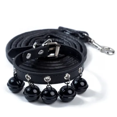 Adjustable Durable PU Leather Fashion Pet Collar with 5 Bells_4
