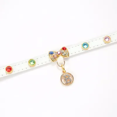Luxury Rhinestone Cat Collar with Bow Charm – Adjustable Glitter Pet Necklace