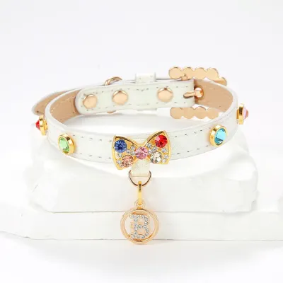Luxury Rhinestone Cat Collar with Bow Charm – Adjustable Glitter Pet Necklace
