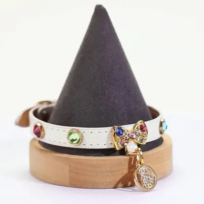 Luxury Rhinestone Cat Collar with Bow Charm – Adjustable Glitter Pet Necklace