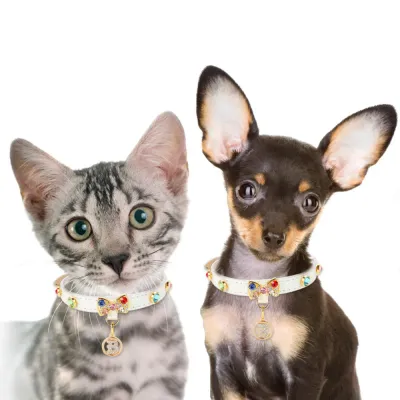 Luxury Rhinestone Cat Collar with Bow Charm – Adjustable Glitter Pet Necklace