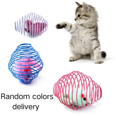 Random Colors Compressible Spring Cage Cute Plush Mouse Cat Toy Random Colors Compressible Spring Cage Cute Plush Mouse Cat Toy