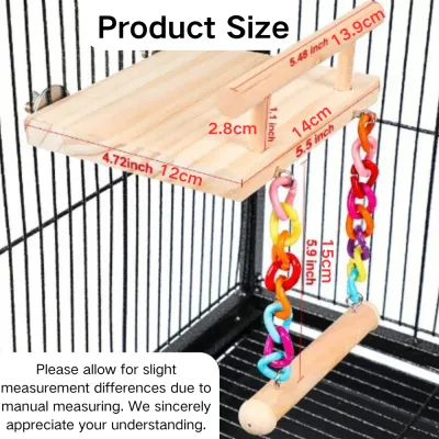Bird Perches Cage Toy Wooden Platform with Colorful Swing2