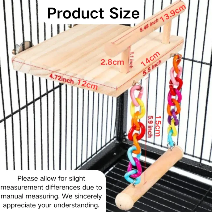 Bird Perches Cage Toy Wooden Platform with Colorful Swing2 Bird Perches Cage Toy Wooden Platform with Colorful Swing2