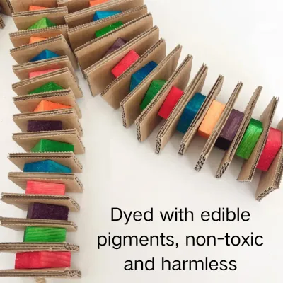 Colorful Cardboard and Wood Block String Bird Chew Toy