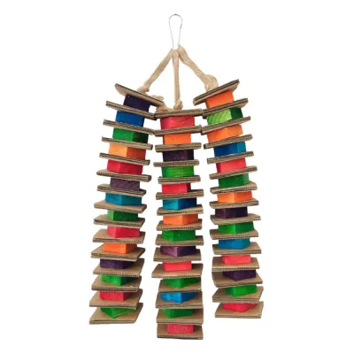 Colorful Cardboard and Wood Block String Bird Chew Toy