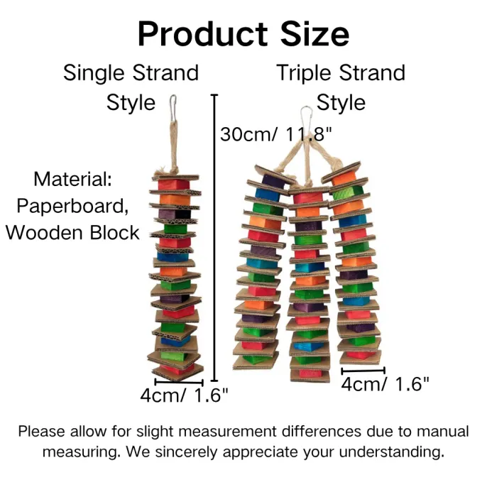 Colorful Cardboard and Wood Block String Bird Chew Toy Colorful Cardboard and Wood Block String Bird Chew Toy