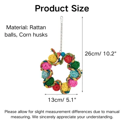Colorful Rattan Ball and Corn Husk Hanging Ring Bird Toy Colorful Rattan Ball and Corn Husk Hanging Ring Bird Toy