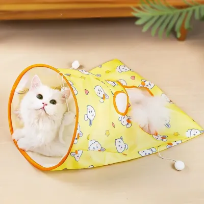 Bear and Rabit Three-Layer Crinkle Interactive Cat Tunnel 