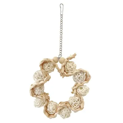 Colorful Rattan Ball and Corn Husk Hanging Ring Bird Toy2 Colorful Rattan Ball and Corn Husk Hanging Ring Bird Toy2