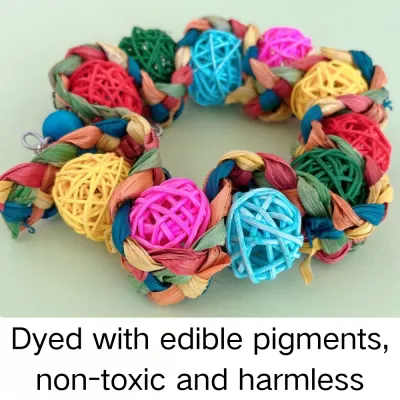 Colorful Rattan Ball and Corn Husk Hanging Ring Bird Toy1 Colorful Rattan Ball and Corn Husk Hanging Ring Bird Toy1