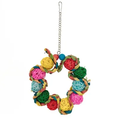 Colorful Rattan Ball and Corn Husk Hanging Ring Bird Toy3 Colorful Rattan Ball and Corn Husk Hanging Ring Bird Toy3