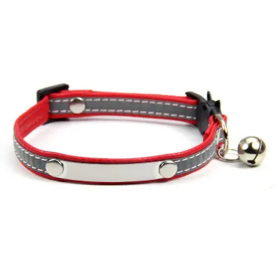 Reflective Adjustable PU Leather Cat Collar with Bell