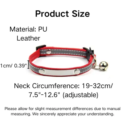 Reflective Adjustable PU Leather Cat Collar with Bell