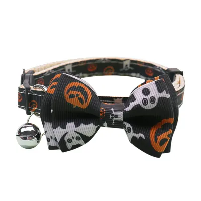 Halloween Pumpkin Bow Style Adjustable Nylon Cat Collar with Bell1 Halloween Pumpkin Bow Style Adjustable Nylon Cat Collar with Bell