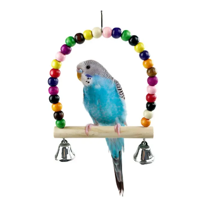 Colorful Beaded Bird Swing Toy with Bells2 Colorful Beaded Bird Swing Toy with Bells