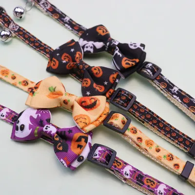 Halloween Pumpkin Bow Style Adjustable Nylon Cat Collar with Bell5 Halloween Pumpkin Bow Style Adjustable Nylon Cat Collar with Bell