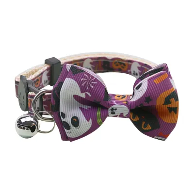 Halloween Pumpkin Bow Style Adjustable Nylon Cat Collar with Bell4 Halloween Pumpkin Bow Style Adjustable Nylon Cat Collar with Bell
