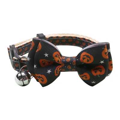 Halloween Pumpkin Bow Style Adjustable Nylon Cat Collar with Bell2 Halloween Pumpkin Bow Style Adjustable Nylon Cat Collar with Bell