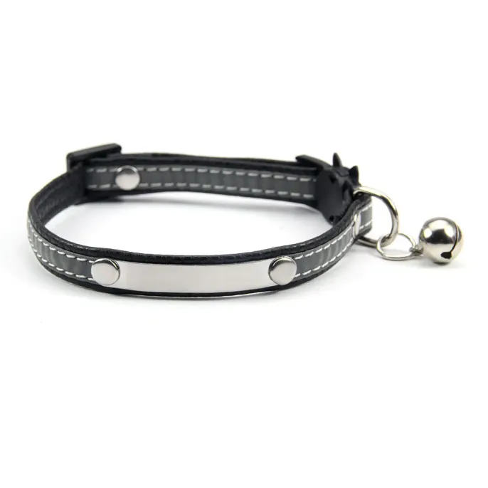 Reflective Adjustable PU Leather Cat Collar with Bell