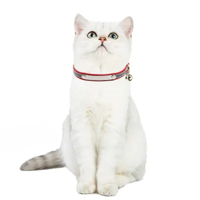 Reflective Adjustable PU Leather Cat Collar with Bell