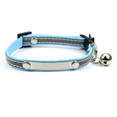 Reflective Adjustable PU Leather Cat Collar with Bell