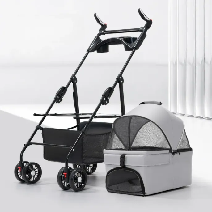 Deluxe Detachable Portable Foldable Pet Stroller with 4 Wheels1 Deluxe Detachable Portable Foldable Pet Stroller with 4 Wheels