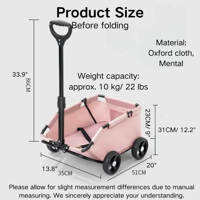 Foldable 4 Wheels Pet Stroller Holds Pets up to 22 lbs18 Foldable Portable 4 Wheels Pet Stroller