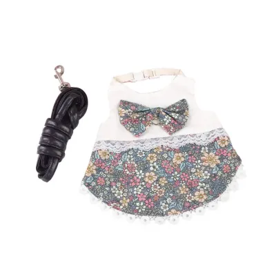 Stylish Cute Cotton Floral Rabbit Dress with Leash1 Stylish Cute Cotton Floral Rabbit Dress with Leash