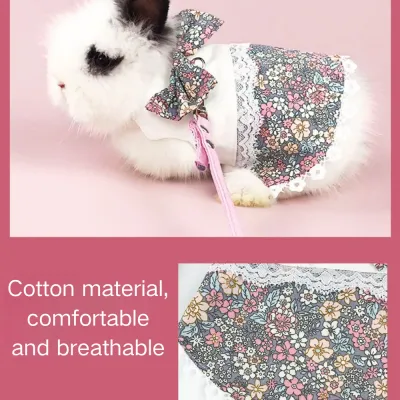 Stylish Cute Cotton Floral Rabbit Dress with Leash6 Stylish Cute Cotton Floral Rabbit Dress with Leash