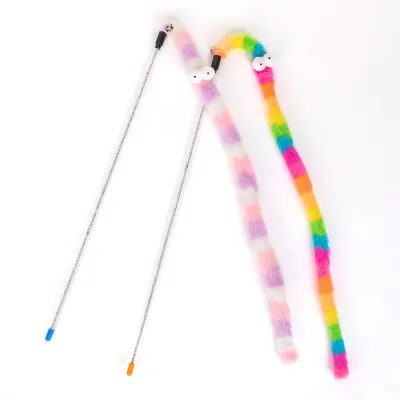 Long-Handled Colorful Plush Snake Cat Teaser Wand