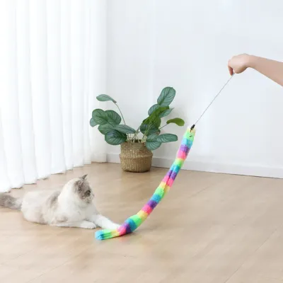 Long-Handled Colorful Plush Snake Cat Teaser Wand