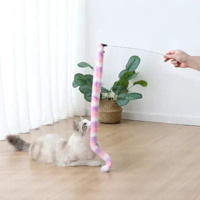 Long-Handled Colorful Plush Snake Cat Teaser Wand