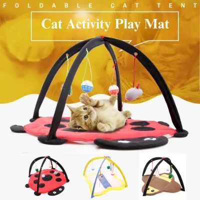 Cartoon Cat Play Mat Tent with Bell Toy Ladybug Bee Butterfly