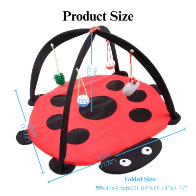 Cartoon Cat Play Mat Tent with Bell Toy Ladybug Bee Butterfly
