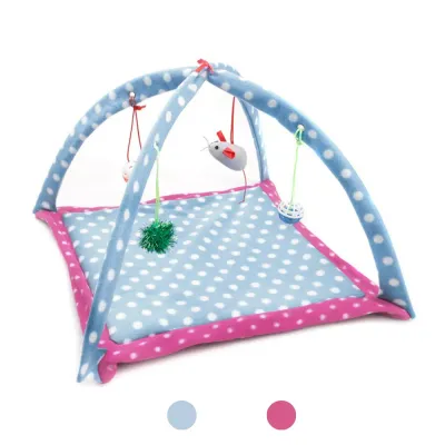 foldable cat play mat Cat Play Mat Breathable Polka Dot Tent Bed with Jingle Toy