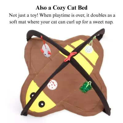 Cartoon Cat Play Mat Tent with Bell Toy Ladybug Bee Butterfly