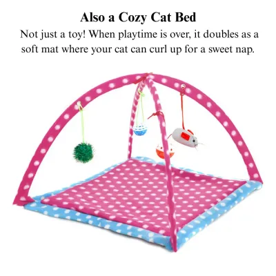 indoor cat play mat Cat Play Mat Breathable Polka Dot Tent Bed with Jingle Toy