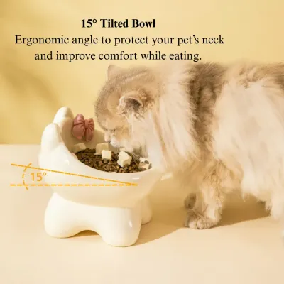 small dog ceramic bowl Ceramic Raised Cat Bowl Tilted Design Elevated Pet Feeding Dish
