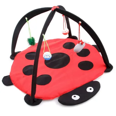 Cartoon Cat Play Mat Tent with Bell Toy Ladybug Bee Butterfly