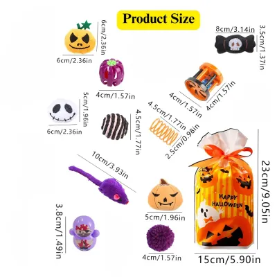 18 piece cat toy set Halloween Cat Toy Set 18 Pack Pumpkin Bat Spider Chew Interactive Toys
