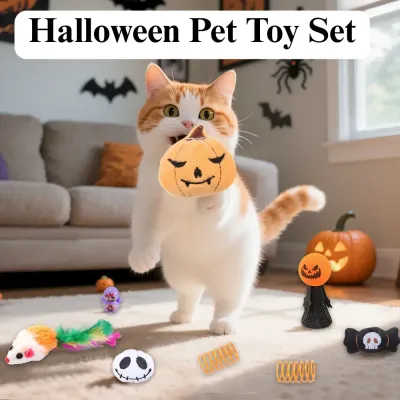 spider themed cat toy Halloween Cat Toy Set 16 Pack Pumpkin Bat Spider Chew Interactive Toys