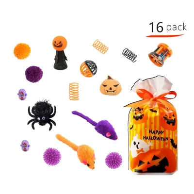 Halloween cat toy pack Halloween Cat Toy Set 16 Pack Pumpkin Bat Spider Chew Interactive Toys