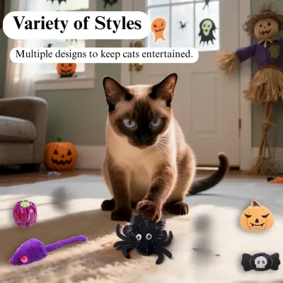 holiday cat toy bundle Halloween Cat Toy Set 16 Pack Pumpkin Bat Spider Chew Interactive Toys
