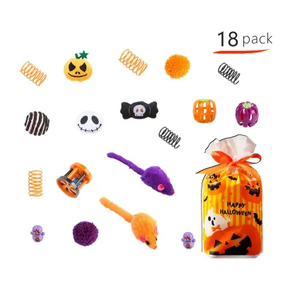 Halloween cat toy set Halloween Cat Toy Set 18 Pack Pumpkin Bat Spider Chew Interactive Toys