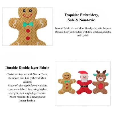 gingerbread dog toy plush Christmas Dog Toy Plush Squeaky Pet Play Santa Reindeer Gingerbread