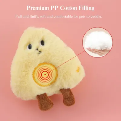 Plush Breakfast Pet Toy Durable Chew Cat Dog Play Bread Cheese Egg Riceball
