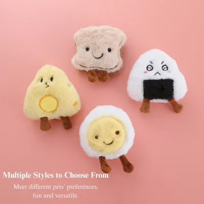 Plush Breakfast Pet Toy Durable Chew Cat Dog Play Bread Cheese Egg Riceball