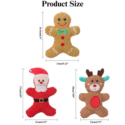 reindeer dog toy plush Christmas Dog Toy Plush Squeaky Pet Play Santa Reindeer Gingerbread