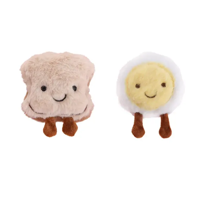 Plush Breakfast Pet Toy Durable Chew Cat Dog Play Bread Cheese Egg Riceball